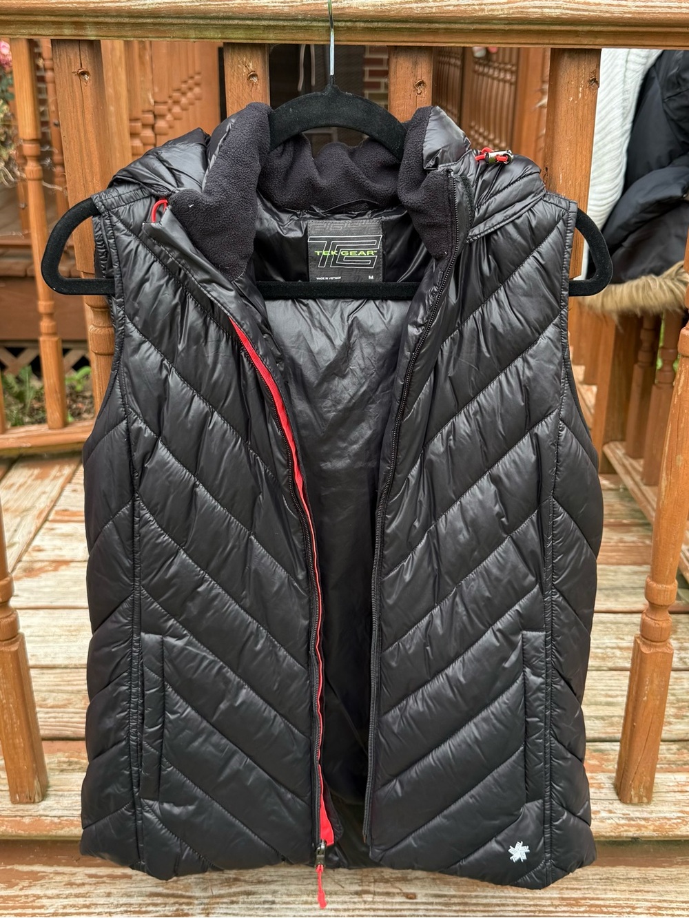 Quilted Black Puffer Vest with Hood - Size Medium